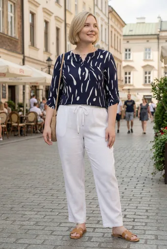 Temno modra in bela bluza