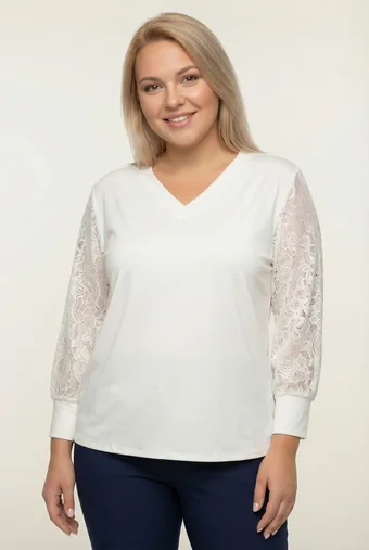 Ekru bluza s čipkastimi rokavi