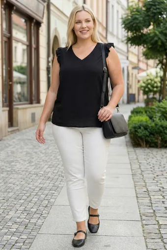 Črna bluza z nabranimi rokavi