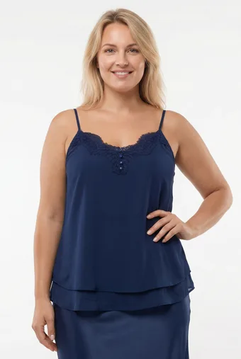 Temno modra bluza s čipko