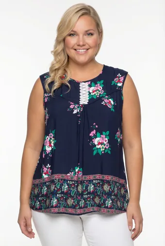 Temno modra cvetlična bluza