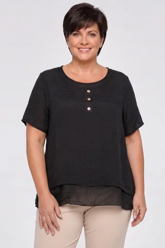 Temno modra enobarvna bluza bluza z gumbi