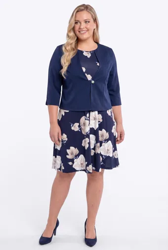 Temno modra blazer z obleko